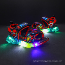 Fashion Low-top Hook And Loop Spider Man Sandals For Kids Boy Outdoor Summer Flat Sandals Comfortable Kids Shoes Led Light Shoes